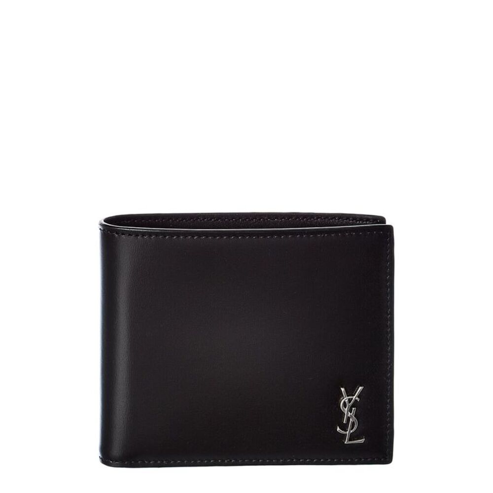 Saint Laurent Tiny Monogram Leather Bifold Wallet, Black